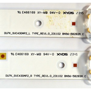 KIT DE LEDS ORIGINAL PARA TV SAMSUNG 4 PIEZAS / NUMERO DE PARTE BN96-58283A / BN96-58282A / DU7K_SVC430AP2_L / DU7K_SVC430AP2_R / TYPE_REV1.0_231102 / 58283A / 58282A / PANEL CY-BD043HGCV2H / DISPLAY PT430GT01-B VER.1.1 / MODELO UN43DU7200BXZA XB01