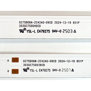 KIT DE LEDS ORIGINAL PARA TV LG 10 PIEZAS / NUMERO DE PARTE 303GC750039CD / 303GC750040CD / GC75D06A-ZC42AG-09CD / GC75D06B-ZC42AG-09CD / 70401-021 / GC750M35 / GC750M36 / PANEL BOEB750WQ19F9F / DISPLAY HV750QUB-F9F / MODELO 75UA7500ZUA.CUSFBH