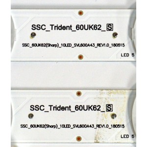 KIT DE LEDS ORIGINAL PARA TV LG 5 PIEZAS / NUMERO DE PARTE EAV64252301 / SSC_TRIDENT_60UK62_S / SSC_60UK62(SHARP)_10LED_SVL600A43_REV1.0_180515 / PC65029D / SHARP60043 / MODELO 60UK6090PUA / 60UK6090PUA.BUSMLJR / 60UK6090PUA.BUSMLOR