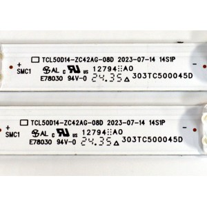 KIT DE LEDS ORIGINAL PARA TV PHILIPS 2 PIEZAS / NUMERO DE PARTE 303TC500045D / TCL50D14-ZC42AG-08D / 2300023175 / AL-ZX050T-ZC003X / 240830BB07 / TC500M44 / PANEL LVU500CHDX E0728 / DISPLAY CV500U5-L04 REV:02 / MODELO 50PUL7552/F7