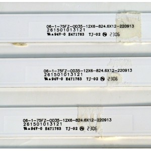 KIT DE LEDS ORIGINAL PARA TV ONN 12 PIEZAS / NUMERO DE PARTE 261501013121 / 06-1-75FZ-0D35-12X6-824.6X12-220913 / 06-1-75FZ-OD35-12X6-824.6X12-220913 / 230101028440 / PANEL HK750WLEDM-SH1AH / DISPLAY JR745R3HA2Y / MODELO 100044717 75"