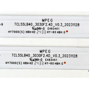 KIT DE LEDS ORIGINAL PARA TV TCL 4 PIEZAS / NUMERO DE PARTE TCL55LB40 / TCL55LB40_3030F2.4D_V0.3_20231128 / N0101-000557-A00 / HY7000 (S) HBH-H2 / PANEL LVU550NDL / DISPLAY PT550GT08-1 VER.1.0 / MODELO 55Q651G