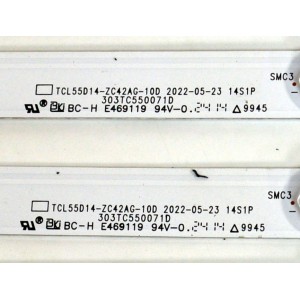 KIT DE LEDS ORIGINAL PARA TV PHILIPS 4 PIEZAS / NUMERO DE PARTE 303TC550071D / TCL55D14-ZC42G-10 / 4L-ZX055T-ZC018C / 2300022879 / 240411AB02 / TC550MA7 / PANEL LVU550CSDX E1006 / T8-55D6171-LPFY008 / DISPLAY ST5461D12-6 VER.2.2 / MODELO 55PUL7973/F7