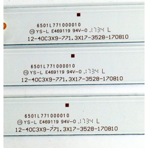 KIT DE LEDS ORIGINAL PARA TV ONN 3 PIEZAS / NUMERO DE PARTE 6501L771000010 / 12-40C3X9-771.3X17-3528-170810 / 23010403900020 / 8149010040005 / YF-A12M004HJED-0001 / PANEL K550WDGF / DISPLAY LC550EQC (SM)(A4) / MODELO 100012586 55"