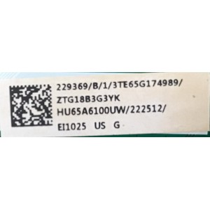 MAIN HISENSE / 229369 / RSAG7.820.7921/ROH / 222512 / HU65A6100UW / 230700 / 222509A / PANEL HD650S1U51\S1\GM\CKD\ROH / MODELO 65H6E