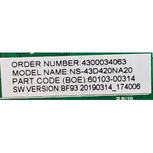 MAIN FUENTE (COMBO) INSIGNIA / 60103-00314 / TP.MS3553T.PB790 / HV430FHB-N42 / PANEL BOEI430WU1-01 / MODELO NS-43D420NA20 