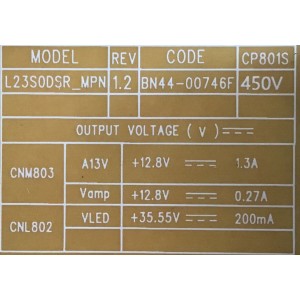 FUENTE DE PODER SAMSUNG / BN44-00746F / L23S0DSR / BN4400746F / PANEL V236BJ1-LE2 REV.C7 / MODELO UN24M4500AFXZA WA01