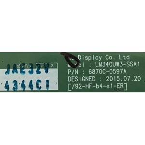 T-CON LG / 6871L-4344C / 6870C-0597A / LM340W3-SSA1 / PANEL LM340UW3(SS)(A1) / MODELO 34UC80-BF.AUSKMYN