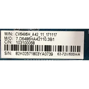 MAIN FUENTE PARA TV ELEMENT / NUMERO DE PARTE 103100068 / CV6486H-A42 / E18031-3-SY / 7.D6486HA42110.3B1 / 82K02571803YA0739 / PANEL T395-TGF-DLED / DISPLAY V400HJ6-PE1 / MODELO E2SW3918
