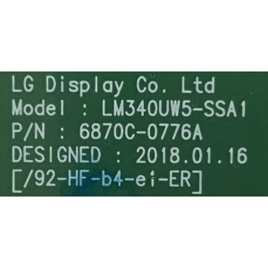 T-CON LG / 6871L-5652B / 6870C-0776A / LM340UW5-SSA1 / PANEL LM340UW5(SS)(A1) / MODELO 34GK950F-BG.AUSOMPN