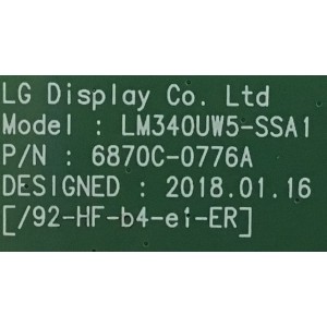 T-CON LG / 6871L-5652B / 6870C-0776A / PANEL LM340UW5(SS)(A1) / MODELO 34GK950F-BG.AUSOMPN