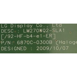 T-CON DELL / 6871L-1966A / 6870C-0300B / LM270WQ2-SLA1 / PANEL LM270WQ2 (SL)(A1) / MODELO U2711b