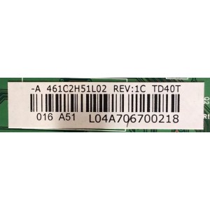 MAIN PARA TV TOSHIBA / 75018979 / STD40T / VTV-L40708 REV:1A / 431C2H51L02 / 461C2H51L02 / PANEL LTA400HF02 / MODELO 40G300U1