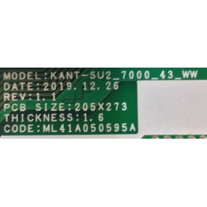 MAIN FUENTE (COMBO) PARA TV SAMSUNG 4K·UHD·HDR / NUMERO DE PARTE BN96-50988C / ML41A050595A / BN9650988C / KANT-SU2_7000_43_WW / VT43UH130 / PANEL CY-BT043HGHV5H / DISPLAY ST4251D01-7 VER.2.1 / MODELO UN43TU700D / UN43TU700DFXZA CB01