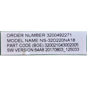 MAIN FUENTE PARA TV INSIGNIA / 3200492271 / TP.MS3553T.PB796 / 320021043002005 / N18051547 / PANEL BOEI320WX1-01 / MODELO NS-32D220NA18