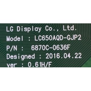 T-CON PARA TV LG / 6871L-4628K / 6870C-0636F / 4628K / PANEL LC650LQD (GJ)(P1) / MODELO OLED65C6P-U.AUSWLH / OLED65B6P-U.AUSWLJR / OLED65C6P-U.BUSWLJR