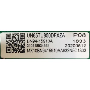 MAIN ORIGINAL PARA SMART TV SAMSUNG 4K UHD HDR / NUMERO DE PARTE BN94-15910A / BN41-02756B / BN97-16834W / BN9415910A / BN96-50334B / BN96-5038A / PANEL CY-NT065HGAV1H / DISPLAY T650QVN08.C / BN96-50242A / MODELO UN65TU850DFXZA / UN65TU850DFXZA AA02