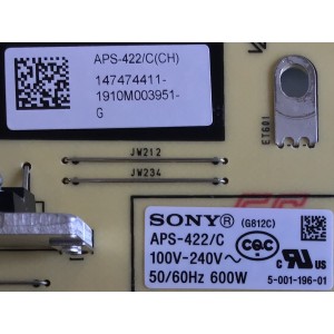 FUENTE DE PODER PARA TV SONY / NUMERO DE PARTE 1-474-744-11 / APS-422 / 147474411 / APS-422/C / 199010723 / 100160012 / APS-422/C(CH) / PANEL LE650AQP (AM)(A2) / MODELO XBR-65A8G / XBR65A8G