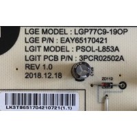 FUENTE DE PODER PARA SMART TV LG / EAY65170421 / LGP77C9-19OP / 3PCR02502A / PSOL-L853A / 65170421 / PANEL LE770AQD (AM)(A1) / MODELO OLED77C9AUB.BUSYLJR