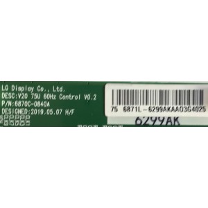 T-CON PARA TV SONY / NUMERO DE PARTE 1-007-129-11 / 6871L-6299A / 6870C-0840A / 6299A / PANEL YSAF075CNG01 / DISPLAY LC750EQY(SN)(A1) / MODELOS XBR-75X800H / XBR75X800H / KD-75X80J / KD75X80J / XBR-75X81CH / XBR75X81CH