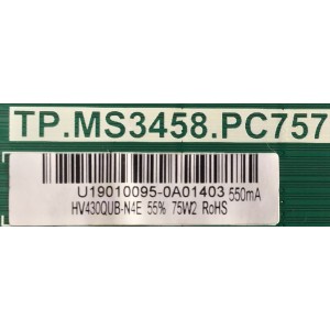 MAIN FUENTE ((COMBO)) PARA TV RCA 4K·UHD / NUMERO DE PARTE NUMERO DE PARTE AE0011742 / TP.MS3458.PC757 / HV430QUB-N4E / DISPLAY HV430QUB-N1A / BN96-45714A / BN9645714A / MODELO RTU4300