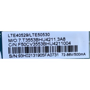 MAIN FUENTE PARA TV JENSEN / LTE40529 / CV3553BH-U42 / LTE50530 / 7.T3553BHU4211.3A8 / 93H0213 / PANEL V400HJ6-PE1 C3 / DLED39.5DX  / MODELO JE4015