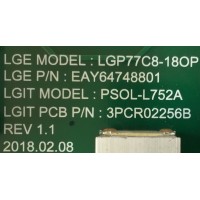 FUENTE DE PODER PARA TV LG OLED / NUMERO DE PARTE EAY64748801 / LGP77C8-18OP / 64748801 / 1382740010977 / 3PCR02256A / 3PCR02256B / PANEL LE770AQD (AL)(A1) / MODELOS OLED77C8PUA / OLED77C8PUA.AUSWLH / OLED77C9PUA / OLED77C9PUA.BUSWLJR