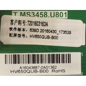 MAIN PARA TV HAIER / T201603163A / T.MS3458.U801 / A16043887 / 20160430 /  / PANEL CN65XB7B00 / MODELO 65UF2505