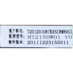 MAIN PARA TV BLUSENS / NUMERO DE PARTE 1B1L3415 / T.RSC8.8A 11212 / T20120108 / 20111223155011 / PANEL MT215DW01 V.0 / MODELO M94R22C