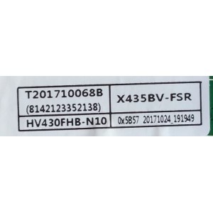 MAIN FUENTE PARA TV SCEPTRE  / NUMERO DE PARTE X435BV-FSR / TP.MS3553.PB753 / T201710068B / 8142123352138 / HV430FHB-N10 / C17120068 / PANEL HV430FHB-N10 / MODELO H43 ULTV53DC