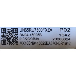 MAIN PARA SMART TV SAMSUNG 4K UHD CON HDR RESOLUCION (3844 x 2160) / NUMERO DE PARTE BN94-15025B / BN41-02703C / BN97-16391U / PANEL CY-CN065HGLV2H / DISPLAY BN96-45620A / LSF650FN08-N01 / MODELOS UN65RU7300FXZA FA02 / UN65RU7300FXZA FA01 
