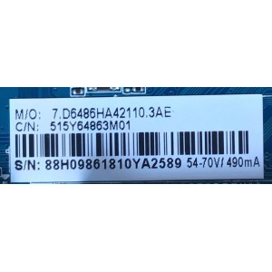 MAIN FUENTE PARA TV ELEMENT / NUMERO DE PARTE  515Y64863M01 / CV6486H-A42 / 2010046155 / E2SW3918 / 201808292141 / 7.D6486HA42110.3AE / PANEL V400HJ6-PE1 / MODELO E2SW3918