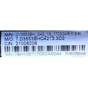 MAIN FUENTE PARA TV ELEMENT / NUMERO DE PARTE  21006206 / CV3553BH-Q42 / 7.D3553BHQ4213.3D2 / 78H10971709DA9044 / 20170905165731 / PANEL MD5541YTCF / MODELO ELEFW5517 / ELEFW5518