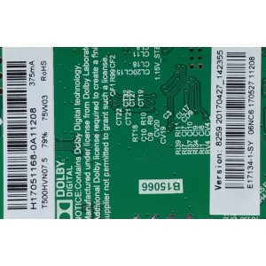 MAIN FUENTE PARA TV ELEMENT / NUMERO DE PARTE  H17051168 / TP.MS3393.PB801 / E17134-1-SY / H17051168-0A10670 / PANEL T500-V35-DLED / MODELO ELFW5017