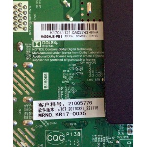 MAIN FUENTE (COMBO) PARA TV ELEMENT / NUMERO DE PARTE K17041121 / TP.MS3393.PB801 / 21005776 / V400HJ6-PE1 / E17034-KK / 20170321_221116 / PANEL MD4009YTIF / MODELO ELFW4017 D7C0M