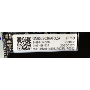 MAIN PARA SMART TV SAMSUNG QLED 4K UHD RESOLUCION (3,840 x 2,160) / NUMERO DE PARTE  BN94-14506J / BN41-02697A / BN97-15892G / PANEL CY-QR065FGLV1H / MODELO QN65LS03RAFXZA FA01
