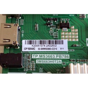 MAIN FUENTE (COMBO) PARA TV HITACHI / NUMERO DE PARTE 02-SMMS3663-CD10 / TP.MS3663.PB786 / 3MS663H0T2A / IDF150848 / IDF150848A / IDF150848B / IDF150848C / PANEL LVF430PADX E0090 / MODELO 43D33