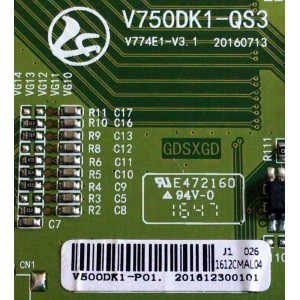 T-CON PARA TV PROSCAN / NUMERO DE PARTE 1612CMAL04 / V750DK1-QS3 / V774E1-V3.1 / V500DK1-P01 / 201612300101 / PANEL XYD50BA03 / MODELO PLDED5068A-D