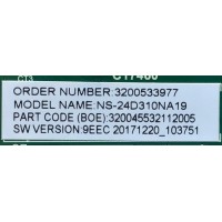 MAIN FUENTE (COMBO) PARA TV INSIGNIA / NUMERO DE PARTE 3200533977 / TP.MS3553.PA592 / N18082732 / 320045532112005 / 9EEC 20171220_103751 / E254215 / BOEI236WX1(OC:HV236WHB-N00) / MODELO NS-24D310NA19