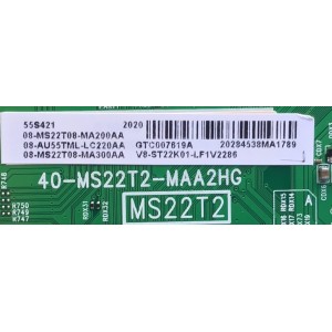 MAIN PARA TV TCL 4K UHD ROKU SMART TV / NUMERO DE PARTE TCL 08-AU55TML-LC220AA / 40-MS22T2-MAA2HG / MS22T2 / 08-MS22T08-MA200AA / 08-MS22T08-MA300AA / V8-ST22K01-LF1V2286 / E148158 / PANEL LVU550NDEL / MODELO 55S421 / 55S425