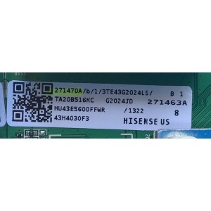MAIN FUENTE (COMBO) PARA TV HISENSE·ROKU TV HD SMART TV / NUMERO DE PARTE 271470 / RSAG7.820.10161/ROH / HU43E5600FFWR / H41802PNH90A1 / 271470A / 271463A / 271470B / PANEL JHD425X1F71-T0L1/S1/MCKD-3A/ROH / MODELO 43H4030F3 / 43H4030F3 43E5600FFWR