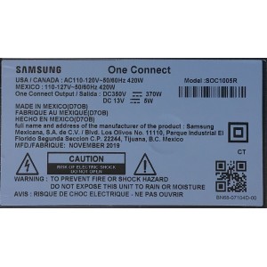 ONE CONNECT MODEL: SOC1005R PARA TV SAMSUNG ((NUEVO)) / NUMERO DE PARTE BN96-46950M / BN9646950M / BN44-00937B / VNL1BN4400937BDY82M7FH3XB / MX89BN96450MD70BMB80019 / MX94BN9414511CA641MAYO355 / 55Q900 / MODELO QN65Q900RBFXZA / QN55Q900RBFXZ