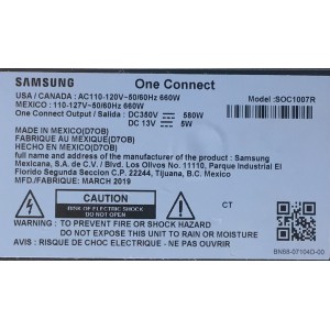 ONE CONNECT MODEL: SOC1007R PARA TV SAMSUNG ((NUEVO)) / NUMERO DE PARTE BN96-46950P / BN44-00973A / CNL1BN4400973ADC07M1I1784 / MX10BN9646950PA643M340152 / SOC1007R / MODELO QN82Q900RBFXZA