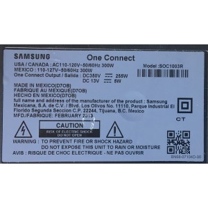 ONE CONNECT MODEL: SOC1003R PARA TV SAMSUNG / NUMERO DE PARTE BN96-46950K / BN44-00935B / VNL1BN4400935BDY82KCOH05W / MX10BN9646950KA649M2E0092 / SOC1003R / MODELO QN65Q90RAFXZA