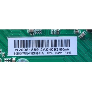 MAIN FUENTE PARA TV INSIGNIA NUMERO DE PARTE 60103-00599 / TP.MS3553T.PB790 / N20051889-2A04093 / 4300060334 / 54B620190218_095443 / PANEL BOEI430WU1-01 / MODELO NS-43D420NA20