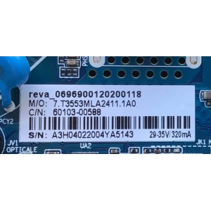 MAIN FUENTE PARA TV INSIGNIA NUMERO DE PARTE 60103-00588 / CV3553ML-A24 / E312177 / 7.T3553MLA2411.1A0 / PANEL BOEI185WX1 / MODELO NS-19D310NA21