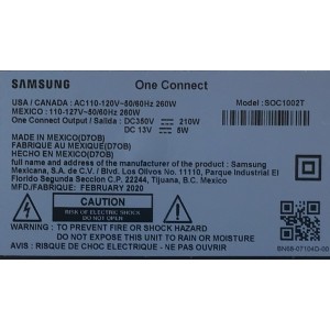 ONE CONNECT MODEL: SOC1002T PARA TV SAMSUNG / NUMERO DE PARTE BN96-49140E / BN44-01066A /  SUSTITUTA EQUIVALENTE BN96-51294H /   MX89BN9649140ED70BN270002 / CNL1BN4401066ASK28N1MF802 / SOC1002T / 65  LS03T / MODELO QN65LS03TAFXZA