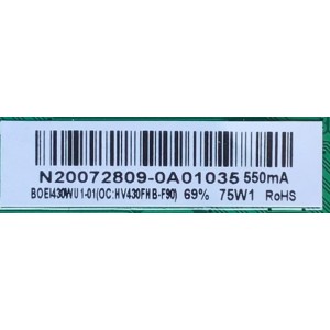 MAIN FUENTE PARA TV INSIGNIA / NUMERO DE PARTE 60103-00677 / TP.MS3553T.PB790 / N20072809-0A01035 / 4300067356 / CD73 / 20200624_135205 / PANEL BOEI430WU1-01 / MODELO NS-43D420NA20 