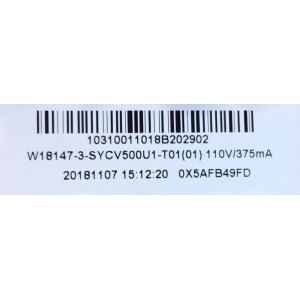 MAIN FUENTE PARA TV WESTINGHOUSE FULL HD RESOLUCION (1920 x 1080) NUMERO DE PARTE  W18147-3-SY / 1.30.01.TT307C3-00-01 / TT307C3  V2 / CV500U1-T01(01) / 10310011018B202902 / 0X5AFB49FD / YD1810760/01049 / DISPLAY CV500U1-T01 / MODELO WD49FB1018