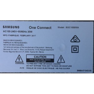  ONE CONNECT MODEL: SOC1000MA PARA TV SAMSUNG ((NUEVO)) NUMERO DE PARTE BN91-18954K / SOC1000MA / BN9118954K / MX10BN9118954KA663J2E0853 / MODELOS QN55Q7FAMFXZA FA02 / QN55Q7FDMFXZA FA02 / QN55Q7FAMFXZA / QN55Q7FDMFXZA